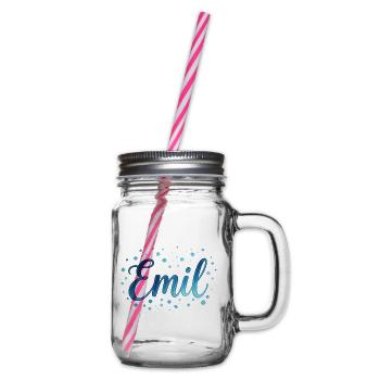 Name Emil – Buntes Aquarell Design mit Punkten - Henkelglas mit Schraubdeckel - Klar - Rechts