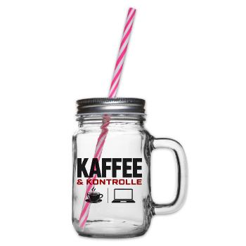 Kaffee & Kontrolle Laptop-Design - Henkelglas mit Schraubdeckel - Klar - Rechts