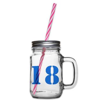 18. 18 JAHRE ALT. 18-JÄHRIGES JUBILÄUM. 18. GEBURTSTAG. - Henkelglas mit Schraubdeckel - Klar - Rechts