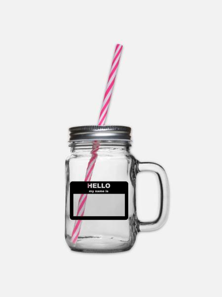 Namensschild - hallo, mein Name ist - Henkelglas mit Schraubdeckel - Klar