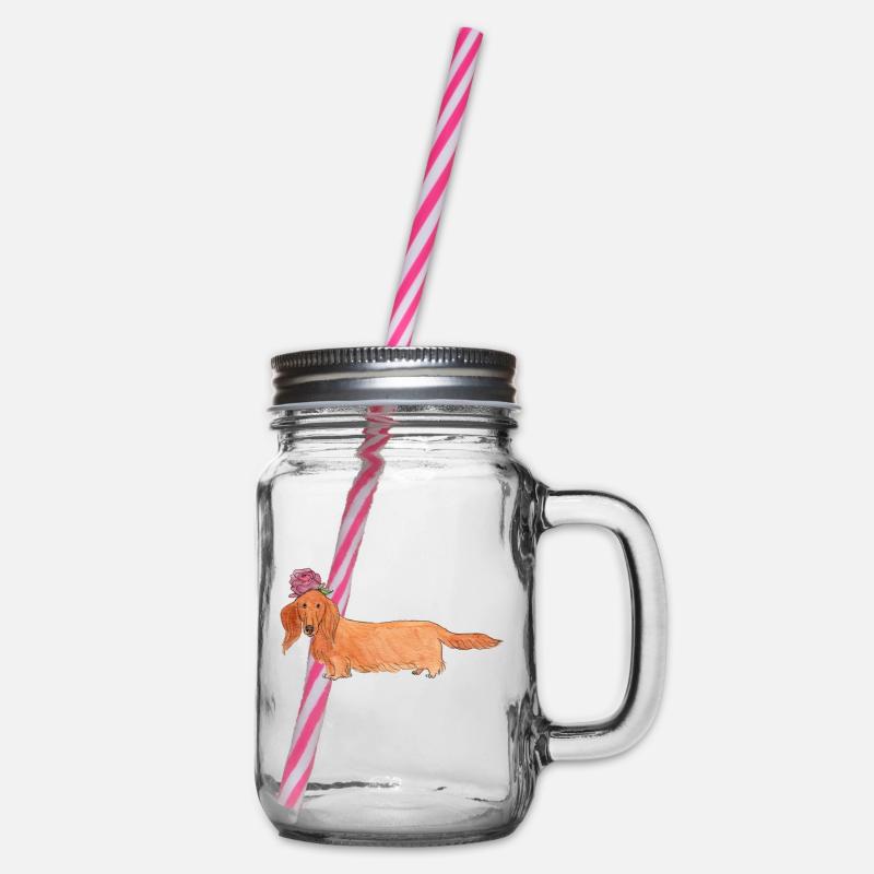 Dackel mit Blume - Henkelglas mit Schraubdeckel - Klar