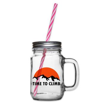 Time to climb (mountains, sun) - Glass jar with handle and screw cap - clear - Right