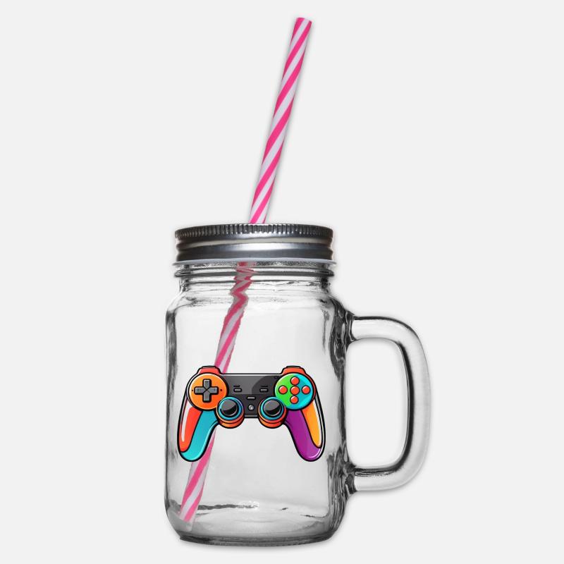 Gamepad Controller Farben Bunt - Henkelglas mit Schraubdeckel - Klar