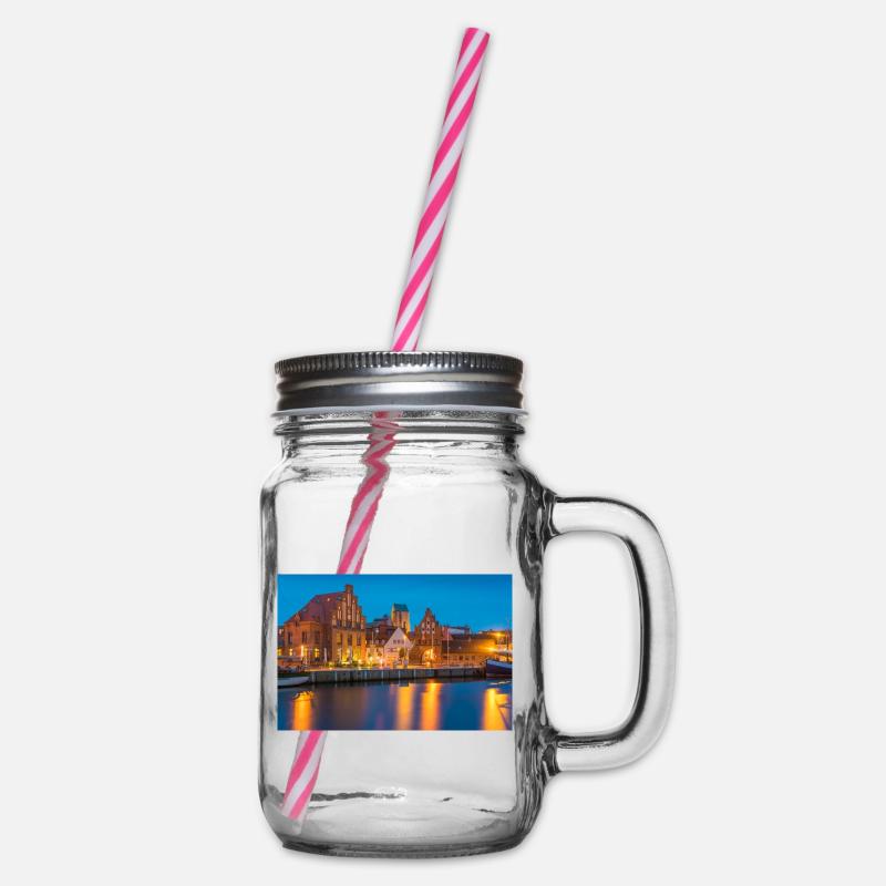Wismar am Abend - Henkelglas mit Schraubdeckel - Klar
