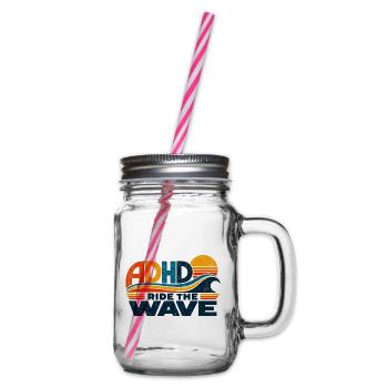 ADHD – Ride the Wave | Retro-Sonne & Welle - Henkelglas mit Schraubdeckel - Klar - Rechts