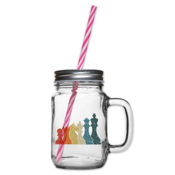 Vintage Schach Grafik Schachfiguren Schachspieler - Henkelglas mit Schraubdeckel - Klar - Rechts