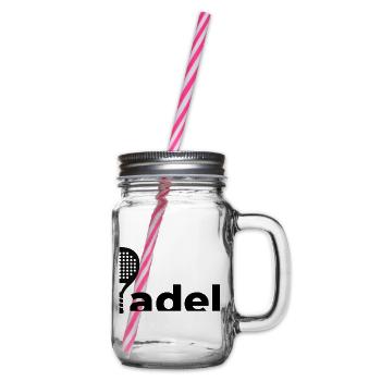 Padel-Schläger-Logo | Minimalistisches Sportdesign - Henkelglas mit Schraubdeckel - Klar - Rechts