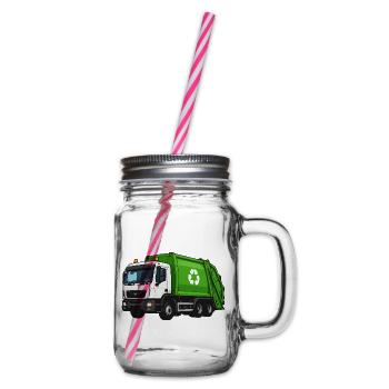 Grüner Müllwagen Recycling - Henkelglas mit Schraubdeckel - Klar - Rechts