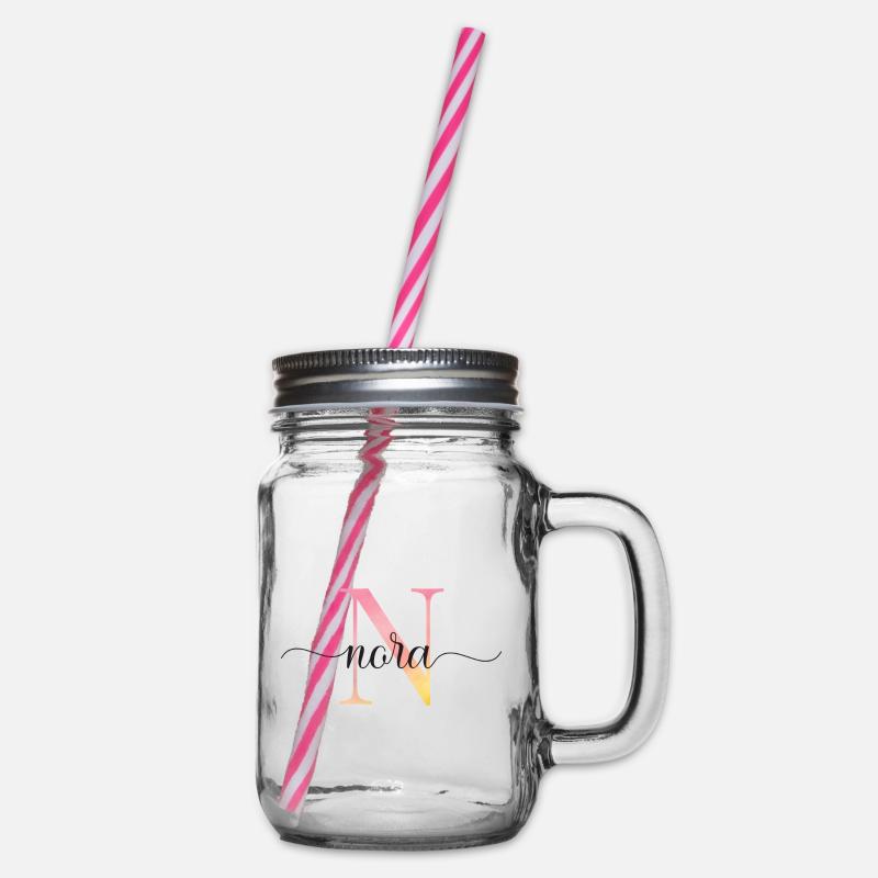 N | Monogramme | Nom | Nora |Aquarelle - Bocal à boisson - transparent