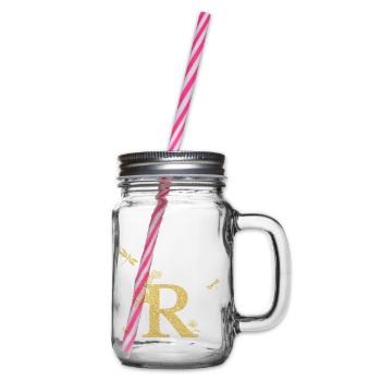 Letter r Golden Glitter Dragonfly - Gift Idea - Glass jar with handle and screw cap - clear - Right