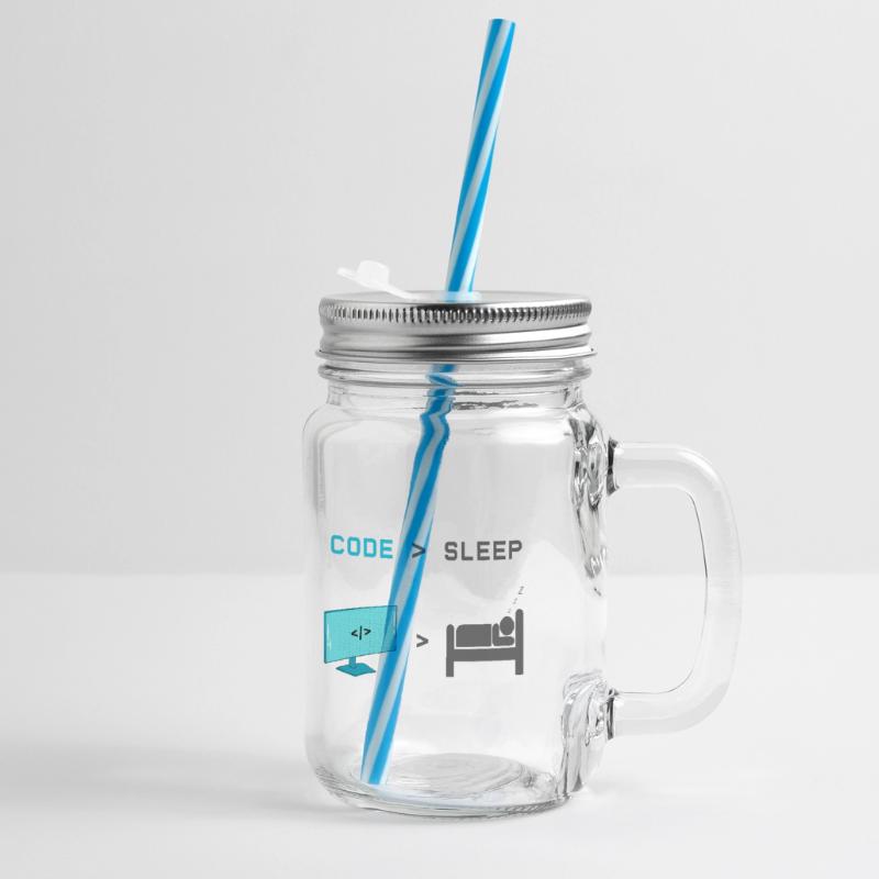Code vs Sleep: Coder in Sleep Mode Glass jar with handle and screw cap