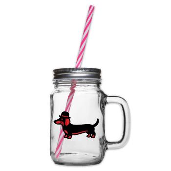 Cool Dachshund Hat Gentleman - Glass jar with handle and screw cap - clear - Right