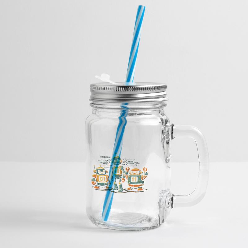 Geek Robots Binary Code Computer Science IT Glass jar with handle and screw cap