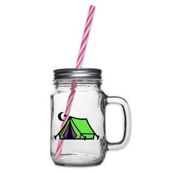 Camping Tent Moon Graphic - Glass jar with handle and screw cap - clear - Right