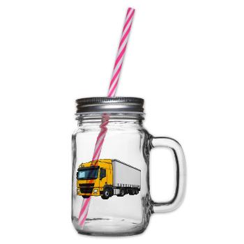 Gelber Lastwagen Illustration - Henkelglas mit Schraubdeckel - Klar - Rechts