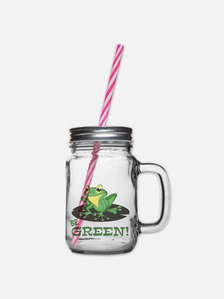 Be green- Grüner Frosch -Umwelt- die Grünen- Natur - Henkelglas mit Schraubdeckel - Klar