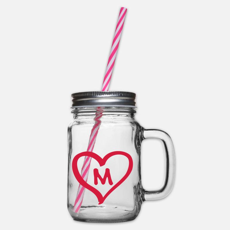Coeur comique avec initiales lettre M nom - Bocal à boisson - transparent