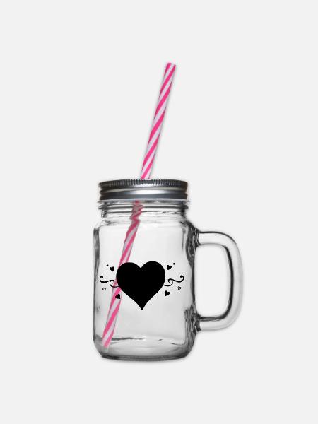 Black Heart Valentinstagsgeschenk - Henkelglas mit Schraubdeckel - Klar