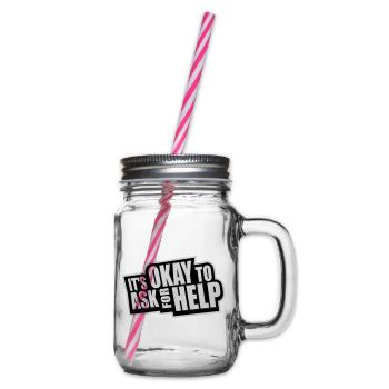 It's Okay To Ask For Help Help Questions Saying Logo - Glass jar with handle and screw cap - clear - Right