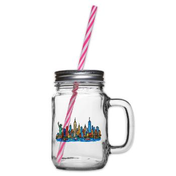 Bunte New York Skyline im Kinder-Kritzelstil - Henkelglas mit Schraubdeckel - Klar - Rechts