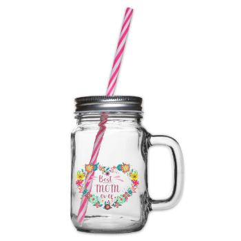 Best MOM ever Best Mother with Heart of Flowers - Glass jar with handle and screw cap - clear - Right