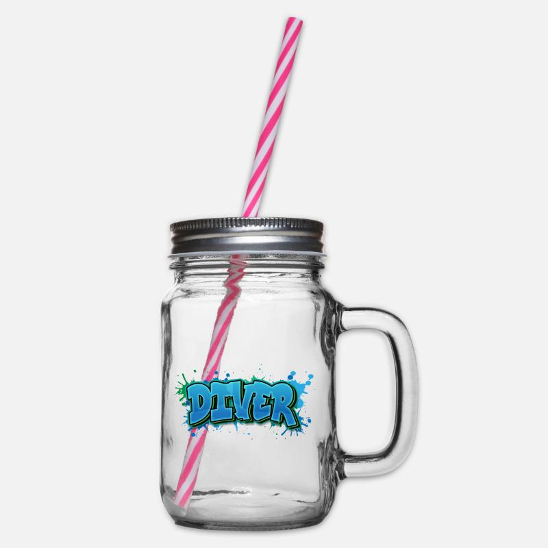 Diver Graffiti Paint Splash - Gift for Divers - Glass jar with handle and screw cap - clear