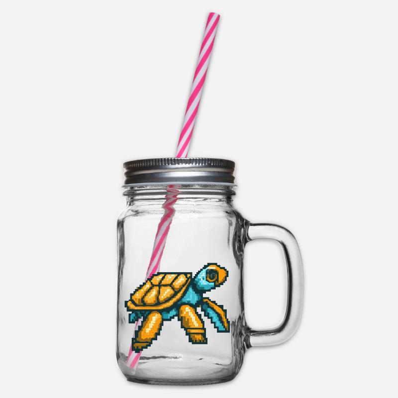 Tortue de mer dans des graphismes 8 bits nostalgiques - Bocal à boisson - transparent