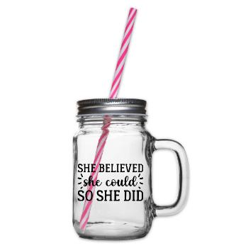 She Believed - Glass jar with handle and screw cap - clear - Right