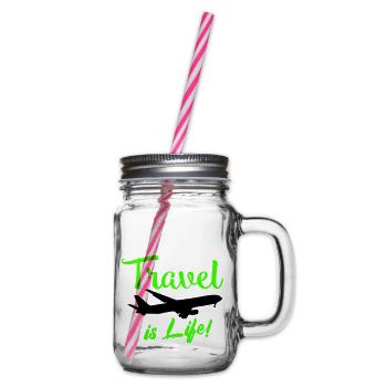 travel is life - Glass jar with handle and screw cap - clear - Right