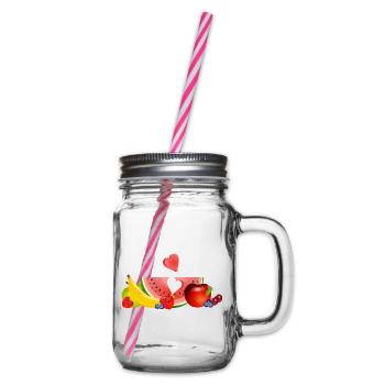 Bunte Früchte mit Wassermelone und Herz - Henkelglas mit Schraubdeckel - Klar - Rechts