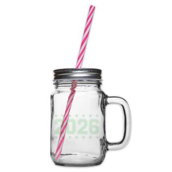 2026 Retro Block Font with Stars - Glass jar with handle and screw cap - clear - Right