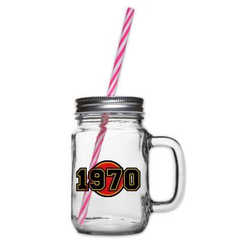 1970 Year of Birth Retro Logo - Glass jar with handle and screw cap - clear - Right