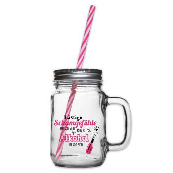 Alkohol - Spruch - Sekt - Prosecco - Party - 2C - Henkelglas mit Schraubdeckel - Klar - Rechts