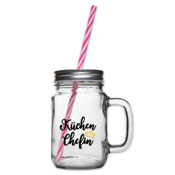 Küchen Chefin Köchin Krone - Henkelglas mit Schraubdeckel - Klar - Rechts