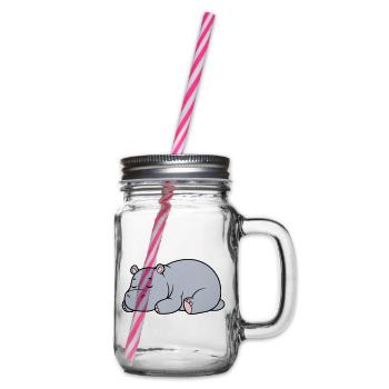 Sleeping Hippopotamus Tired Lazy Vector - Glass jar with handle and screw cap - clear - Right