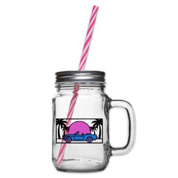 Convertible Palm Trees Sunset Graphic - Glass jar with handle and screw cap - clear - Right
