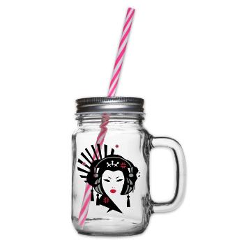 Geisha with headphones - Glass jar with handle and screw cap - clear - Right