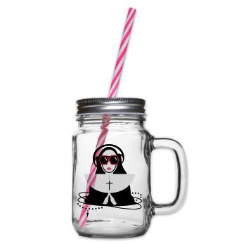 The nun with sunglasses and headphones - Glass jar with handle and screw cap - clear - Right