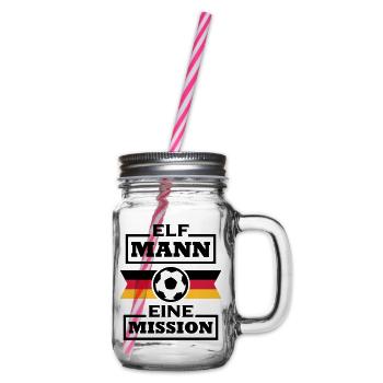 Elf Mann, Eine Mission (Fußball) - Henkelglas mit Schraubdeckel - Klar - Rechts