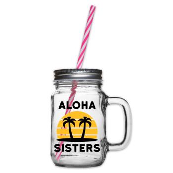 Aloha sisters (Palmen, Insel, Sonne mit Linien) - Henkelglas mit Schraubdeckel - Klar - Rechts
