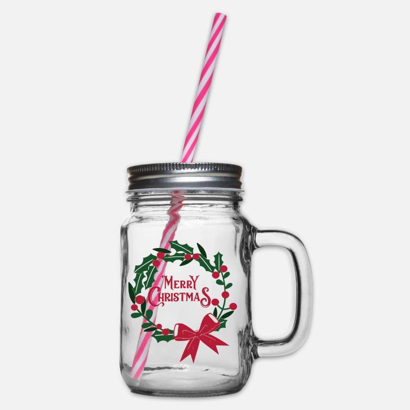 Couronne de Noël avec ruban rouge - Bocal à boisson - transparent
