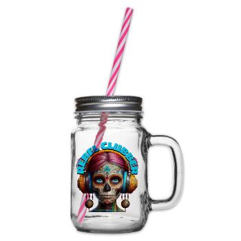 REBEL CLUBBER - Cool Woman with Headphones! - Glass jar with handle and screw cap - clear - Right