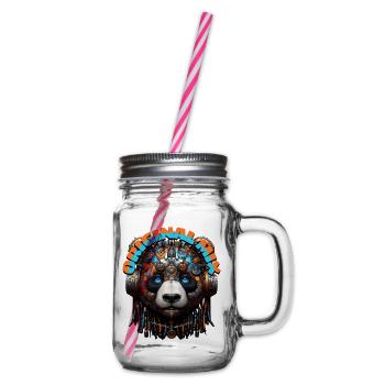 ORIGINAL MIX - Cool Panda with Headphones! - Glass jar with handle and screw cap - clear - Right