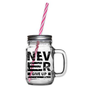 Vintage Never Give Up Grunge Texture - Glass jar with handle and screw cap - clear - Right