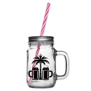 Beer Palm Trees Beach - Glass jar with handle and screw cap - clear - Right