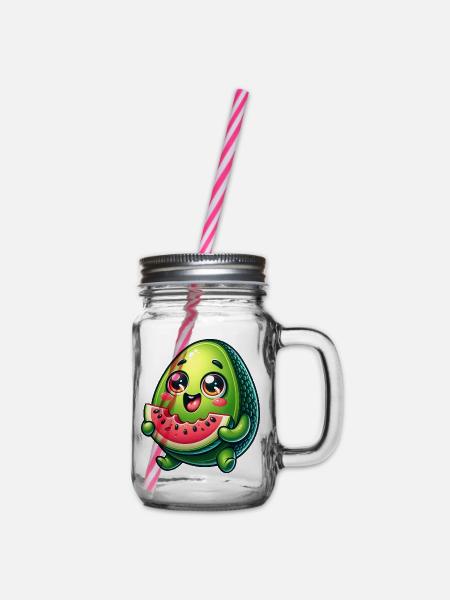 Avocado & Wassermelone Süßes Comic - Henkelglas mit Schraubdeckel - Klar