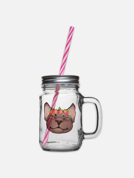 Sommerliche Katze - Henkelglas mit Schraubdeckel - Klar