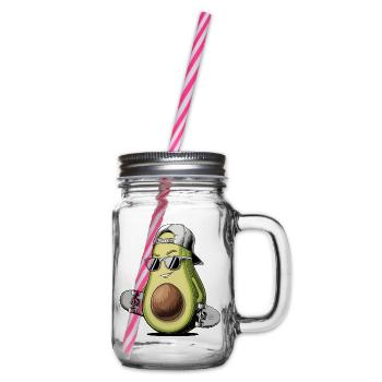 Coole Avocado mit Skateboard und Sonnenbrille - Henkelglas mit Schraubdeckel - Klar - Rechts