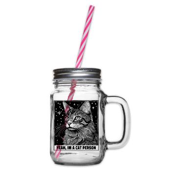 Cat person cat pet statement - Glass jar with handle and screw cap - clear - Right