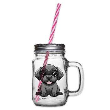 Mastiff Hund Comic Niedlich - Henkelglas mit Schraubdeckel - Klar - Rechts